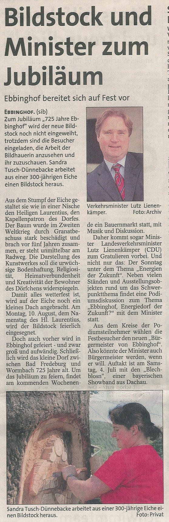 Zeitungsartikel - Ebbinghof feiert JubilÃ¤um
